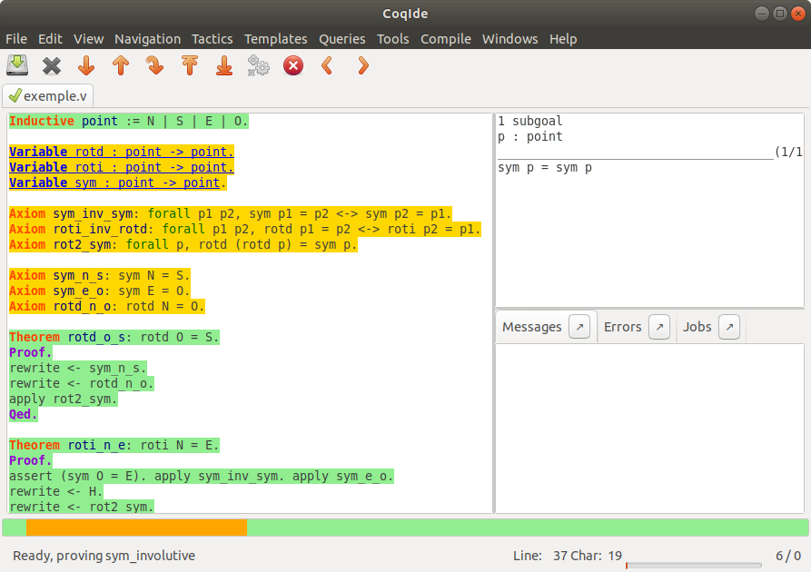Capture d'écran de l'environnement de développement Coq.